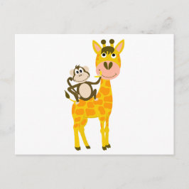 Funny Monkey Riding a Giraffe Cartoon Briefkaart