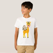 Funny Monkey Riding a Giraffe Cartoon T-shirt (Voorkant volledig)