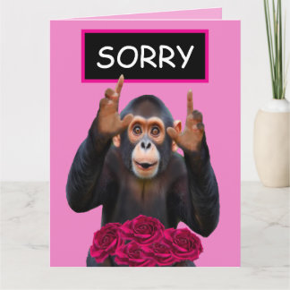 Funny Monkey & Roses Apology Card  Kaart