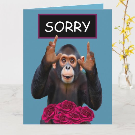 Funny Monkey & Roses Apology  Kaart (Gele Bloem)