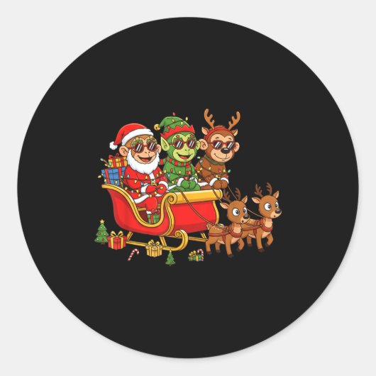 Funny Monkey Santa Reindeer Elf Christmas Womens M Ronde Sticker (Voorkant)