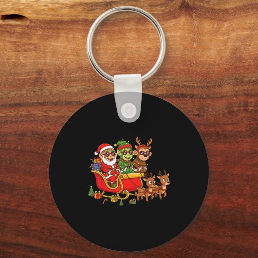 Funny Monkey Santa Reindeer Elf Christmas Womens M Sleutelhanger (Voorkant)