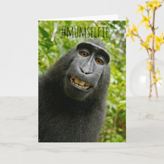 Funny Monkey Selfie Moederdag Kaart (Gele Bloem)