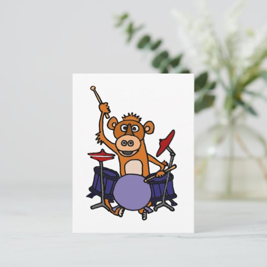 Funny Monkey Spelling Drums Briefkaart (Staand voorkant)