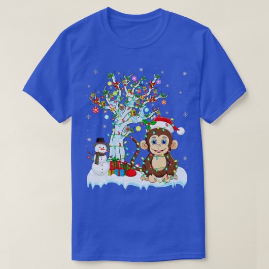 Funny Monkey Xmas Tree Lighting Santa Hat Monkey C T-shirt (Design voorkant)