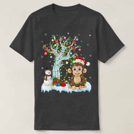 Funny Monkey Xmas Tree Lighting Santa Hat Monkey C T-shirt (Design voorkant)