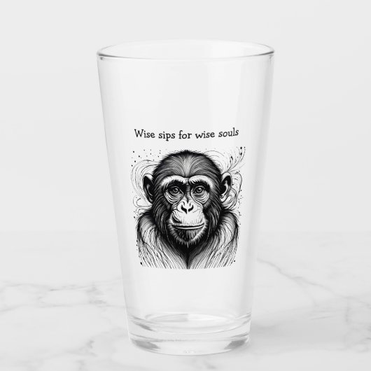 Funny Monkey Zwart Wit Ink Gepersonaliseerd Glas (Voorkant)