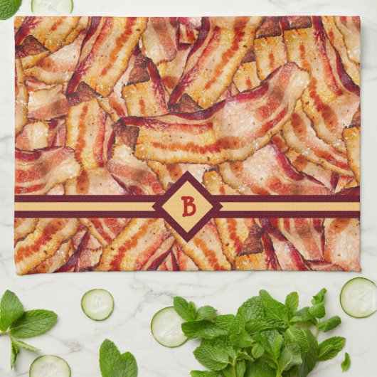 Funny Monogram Bacon Gag Gift  Theedoek (Gevouwen)