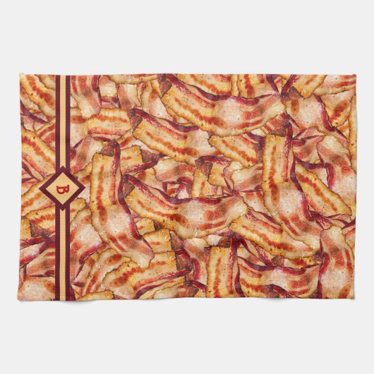 Funny Monogram Bacon Gag Gift  Theedoek (Horizontaal)
