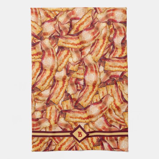Funny Monogram Bacon Gag Gift Theedoek (Verticaal)