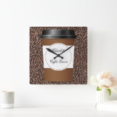 Funny Monogram Coffee Theme Wall Decor Clocks Vierkante Klok (Huis)