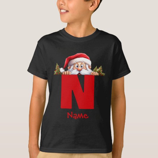 Funny Monogram Family Christmas Red Santa  T-shirt (Voorkant)