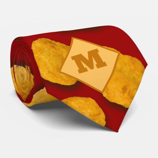 Funny Monogrammed Chicken Nugget Pattern Gag Gift Stropdas (Opgerold)