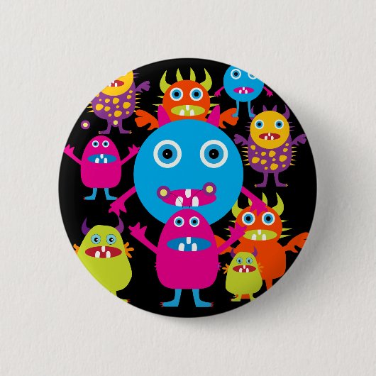 Funny Monster Bash Cute Creatparty Ronde Button 5,7 Cm (Voorkant)