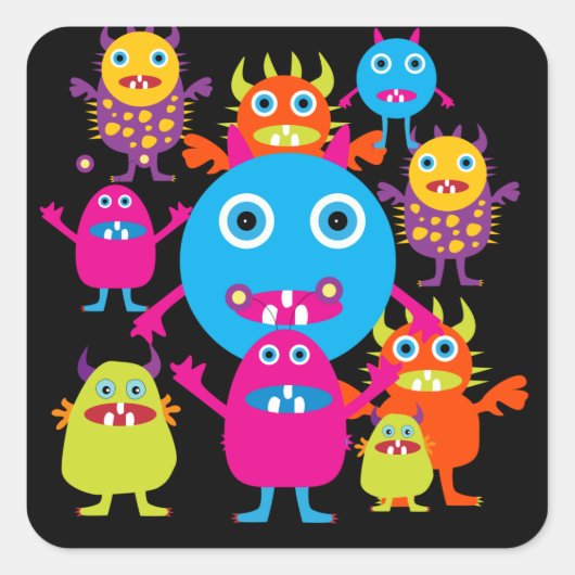 Funny Monster Bash Cute Creatparty Vierkante Sticker (Voorkant)