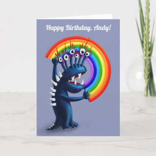 Funny Monster Colorful Rainbow Kids Birthday Kaart