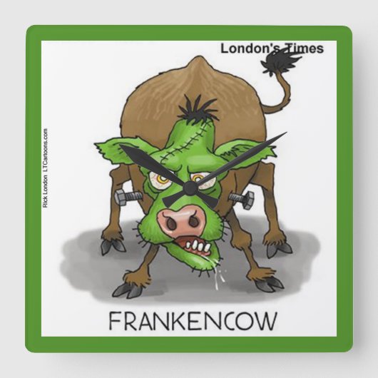 Funny Monster Cow Square Wall Clock Vierkante Klok (Voorkant)