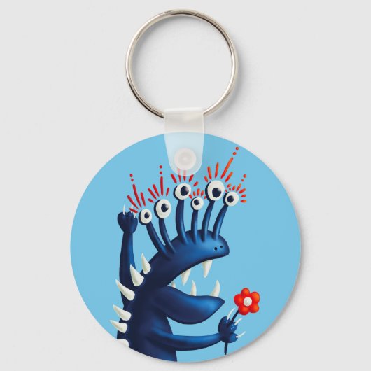 Funny Monster Flower Blue Kinder Sleutelhanger (Voorkant)