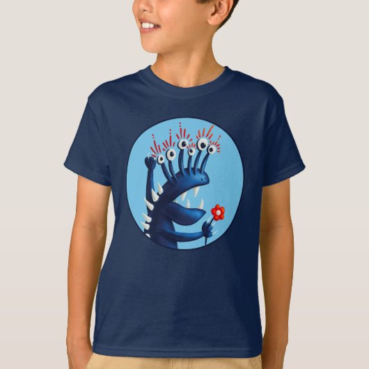 Funny Monster Flower Blue Kinder T-shirt (Voorkant)