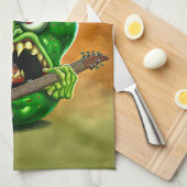 Funny Monster Green Bell Pepper Rocker Guitar Theedoek (Quarter Fold)