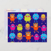 Funny Monster Party Cute Cute Creats on Blue Briefkaart (Voorkant / Achterkant)