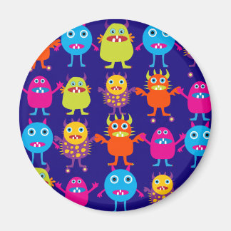 Funny Monster Party Cute Cute Creats on Blue Magneet