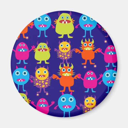 Funny Monster Party Cute Cute Creats on Blue Magneet (Voorkant)