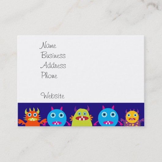Funny Monster Party Cute Cute Creats on Blue Visitekaartje (Voorkant)