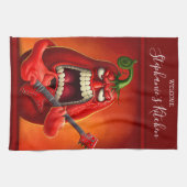 Funny Monster Red Bell Pepper Rocker Guitar Theedoek (Horizontaal)