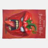 Funny Monster Red Bell Pepper Rocker Theedoek (Horizontaal)