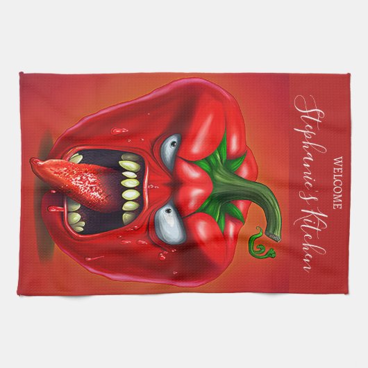Funny Monster Red Bell Pepper Rocker Theedoek (Horizontaal)