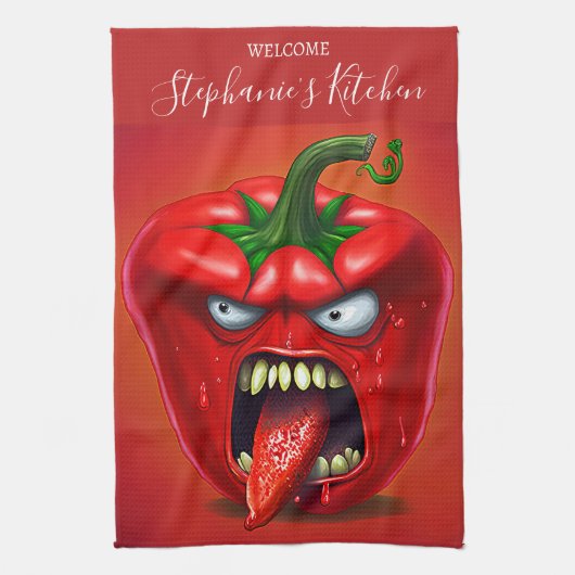 Funny Monster Red Bell Pepper Rocker Theedoek (Verticaal)