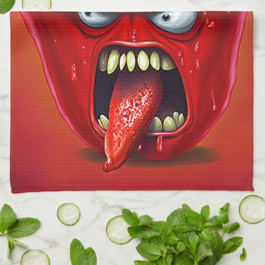 Funny Monster Red Bell Pepper Rocker Theedoek (Gevouwen)