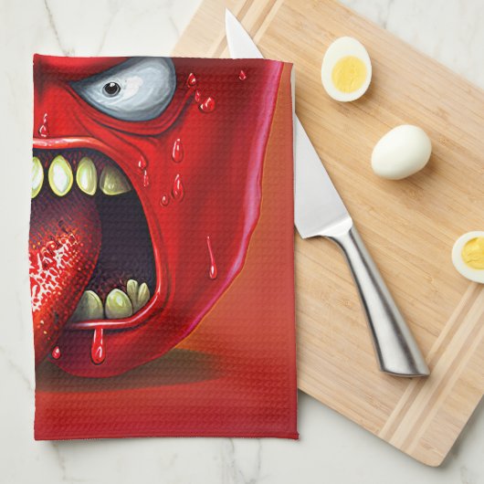 Funny Monster Red Bell Pepper Rocker Theedoek (Quarter Fold)