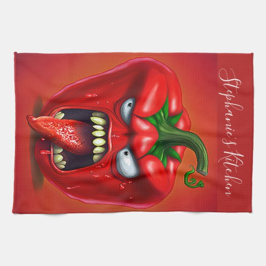 Funny Monster Red Bell Pepper Rocker Theedoek (Horizontaal)