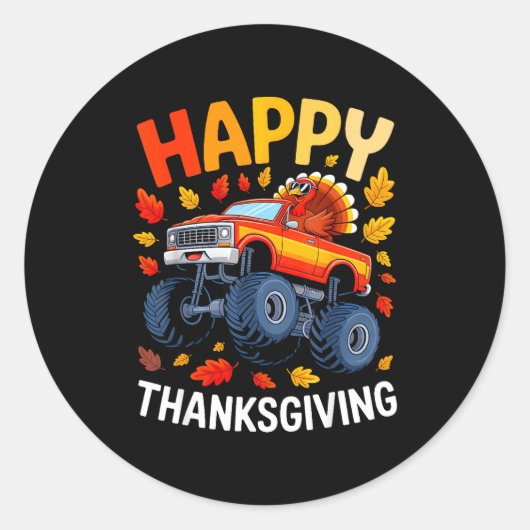 Funny Monster Truck Turkey Happy Thanksgiving For Ronde Sticker (Voorkant)