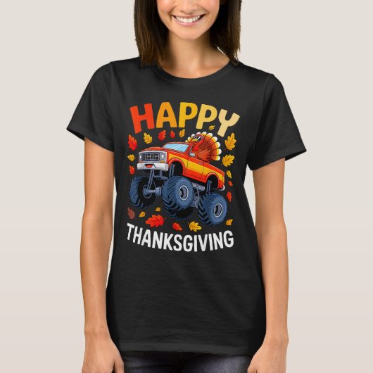 Funny Monster Truck Turkey Happy Thanksgiving For T-shirt (Voorkant)