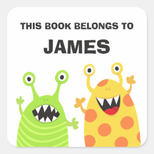 Funny monsters bookstickers voor kinderen vierkante sticker