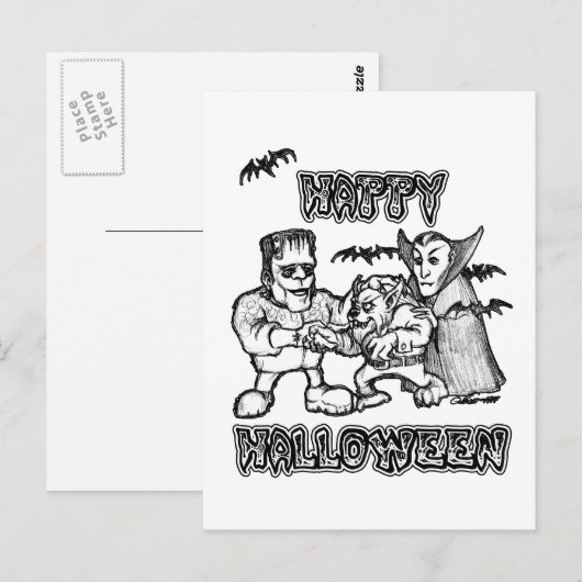 Funny Monsters - Happy Halloween Briefkaart (Voorkant / Achterkant)