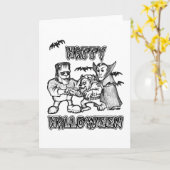 Funny Monsters - Happy Halloween Kaart (Gele Bloem)