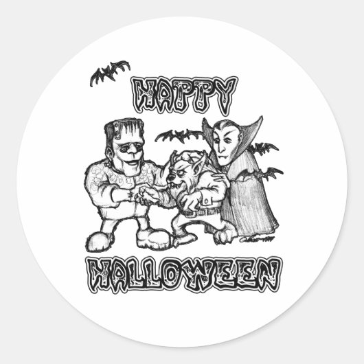 Funny Monsters - Happy Halloween Sticker (Voorkant)