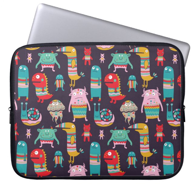 Funny monsters naadloos patroon laptop sleeve (Voorkant)