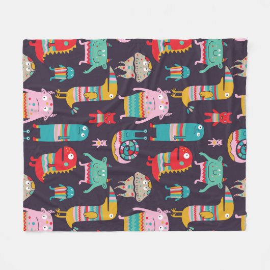 Funny monsters seamless pattern fleece deken (Voorkant (Horizontaal))