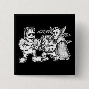 Funny Monsters Vierkante Button 5,1 Cm