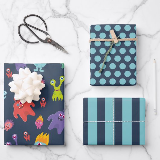 Funny Monsters Wrapping Paper Set (Voorkant)