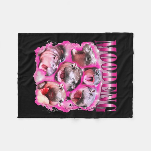 Funny Moo-deng Ba Fleece Deken (Voorkant (Horizontaal))