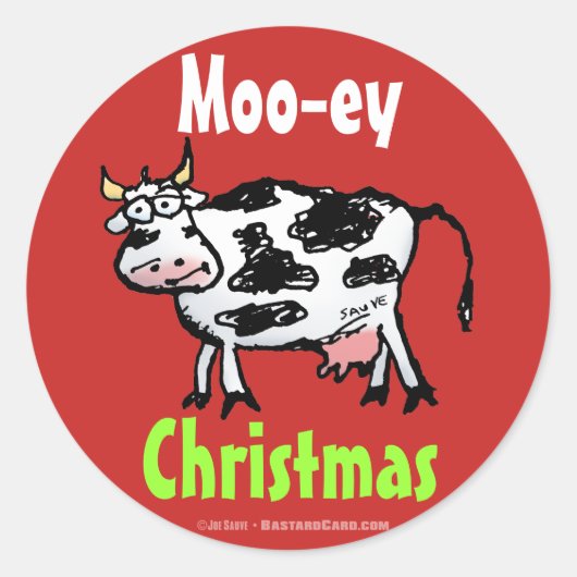 Funny Moo-ey kerstKoe Ronde Sticker (Voorkant)