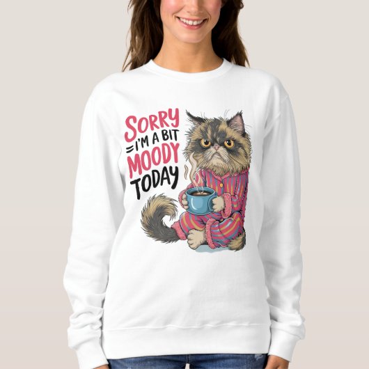 Funny Moody Cat in Pajamas with Coffee |  Trui (Voorkant)