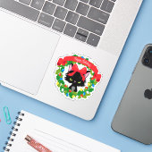 Funny Moody kerstkat Sticker (Laptop met iPhone)
