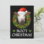Funny Mooey Kerstmis met Santa Hat Koe Moo Far Kaart (Staand voorkant)